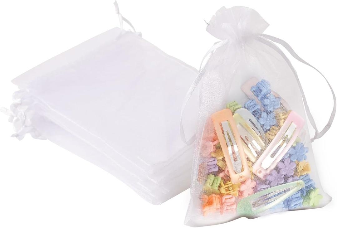 100PCS Organza Bags, 4x6 inches (10x15cm) Small Mesh Bags drawstring, Jewelry Gift Bags, Packaging Bags for Valentine's Day, Party, Festival, Bathroom Soaps, Makeup Organza Favor Bags (White)