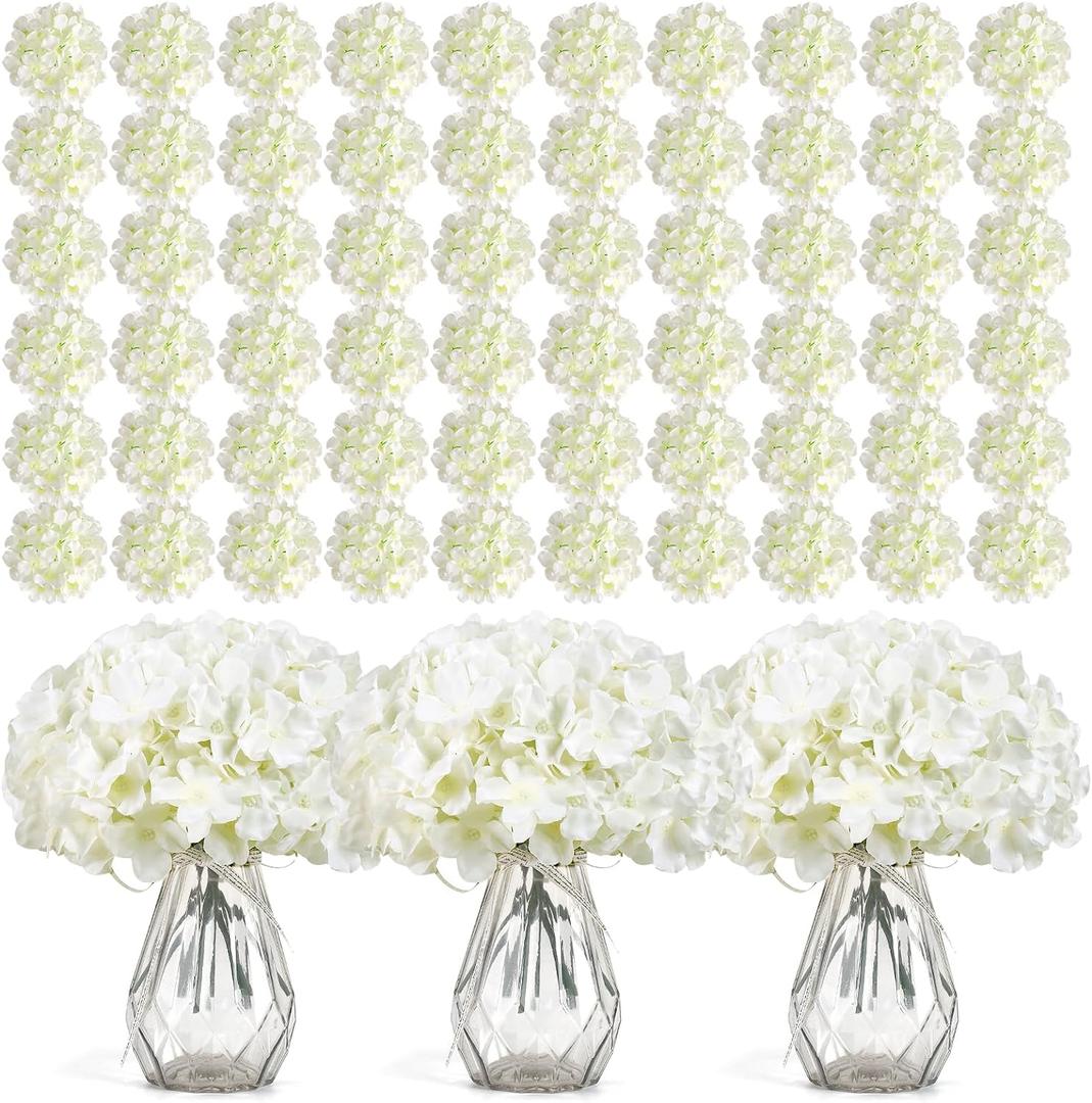 Auihiay 304 PCS Hydrangea Artificial Flowers, Silk Artificial Flowers Heads with Stems, Lifelike Faux White Flowers for DIY Wedding Party, Arch and Background, Home, Garden, Baby Shower Decor