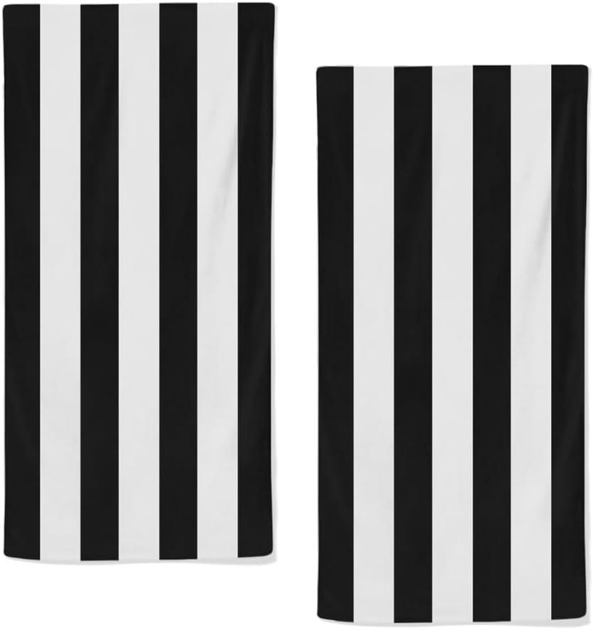 Black and White Striped Towels Highly Absorbent Stripe Bath Towels Set of 2 Lightweight Breathable Stripe Face Towels for Home Spa Decorative Kitchen Towels 28.7x13.7 Inch
