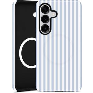 Aitipy Compatible with MagSafe Striped Phone Case for Samsung Galaxy S25, Cute Aesthetic Striped Magnetic Soft TPU and Hard PC Protective Phone Cover for Women Girls - Blue