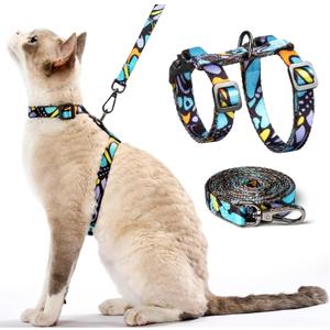 Cat Harness and Leash Set - Escape Proof Adjustable Cat Harness, Comfortable Soft Lightweight, Use Safe & Easy, Walking Travel Kitten Harness for Medium Cats (Blue Butterfly Magic)