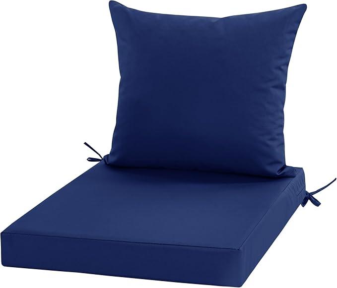 24x24 Inch Outdoor Cushions for Patio Furniture, Waterproof Outdoor Chair Cushions w/Fade-Resistant, Removable & Machine-Washable Cover, Deep Seat Sofa/Couch Pad Replacement – Set of 1/2/4, Navy Blue