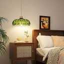 QIYIZM Plug in Pendant Light Hanging Lights with Plug in Cord Boho Hanging Lamp Glass Gold Mid Century Modern Vintage Dimmable Green Flower Plug in Chandelier Ceiling Fixture for Living Room,Kitchen