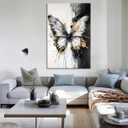 Butterfly Canvas Wall Art Black and White Watercolor Picture Abstract Gold Butterfly Painting Prints Animal Art for Living Room Modern Home Office Wall Decor Framed(Art-6,16.00x24.00 inch)