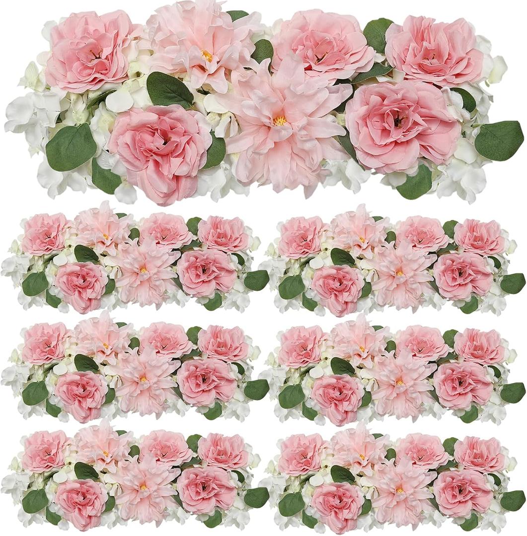Pack of 6 Wedding Arch Decorations, 19.7 inch Artificial Flower Table Centerpieces Floral Arrangement for Wall Backdrop Party Bridal Shower Event Decor - Pink & White