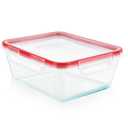 Pyrex Freshlock 8 Cup Rectangle Food Storage Container: Glass Container with Lid, Oven & Microwave Safe, Clear/Red