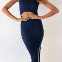PRETTYGARDEN Women's Summer Midi Bodycon Dresses Casual Crew Neck Side Slit Sleeveless Knit Cut Out Tank Top Dress (M)