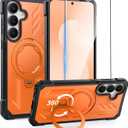 FNTCASE for Samsung Galaxy S25-FE Case: with [Magnetic Ring Kickstand] [Screen Protector] [Compatible with MagSafe] [Military-Grade Drop Protection] Heavy Duty Full Body Protective Phone Cover Orange