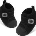 FEETCITY Baby Boots Boys Girls Infant Slippers Cozy Fleece Boots First Walking Shoes Warm Socks Newborn Crib Shoes (Black)
