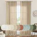 LAMIT Living Room Linen Curtains 90 Inch for Bedroom, Back Tab and Rod Pocket Linen Textured Sheer Curtains Light Filtering Burlap Curtains for Farmhouse, 2 Panels, Brown, 52 x 90 Inch