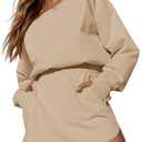 Fisoew Womens Long Sleeve Athletic Dress Backless Keyhole Built-in Shorts Oversized Workout Active Dresses (Small, Beige)