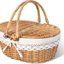 GRANNY SAYS Picnic Basket, Wicker Basket with Lid, Woven Cute Basket with Handle, Storage Basket with Washable Lining & Dual-Flid Lid, Natural Willow Picnic Hamper, White Lining