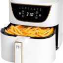 Paris Hilton Air Fryer, Large 6-Quart Capacity, Nonstick Made without PFAS, Touchscreen Display, 8-in-1 (Air Fry, Roast, Broil, Bake, Reheat, Keep Warm, Pizza, Dehydrate), Dishwasher Safe, White