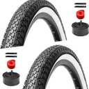 2 Pack 26 inch Bike Tires - 26x2.125 Beach Cruiser Bicycle Tires for Folding Replacement Bike with 26 inch Schrader Valve Bike Tubes, 2 Tire Levers (White)