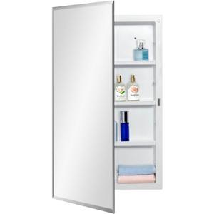 IDYLLOR Plastic Medicine Mirror Cabinet for Bathroom 16 x 28 inch, Recessed and Surface Mount