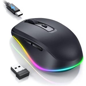 PEIOUS Wireless Mouse Jiggler - LED Wireless Mice with Build-in Jiggler Mover, Rechargeable Moving Mouse for Computer with Undetectable Random Movement Keeps PC Laptop Awake - Black