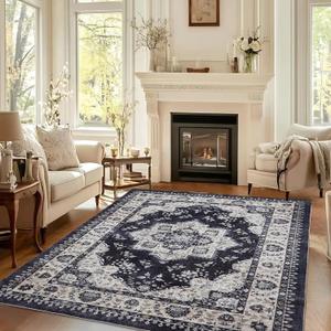 Modern Area Rug 5x7 Feet Soft Polyester Floor Rug for Living Room & Bedroom Lightweight, Durable, Low-Pile Carpet 0.2" Thick Easy Care (Black&White, 5x7)
