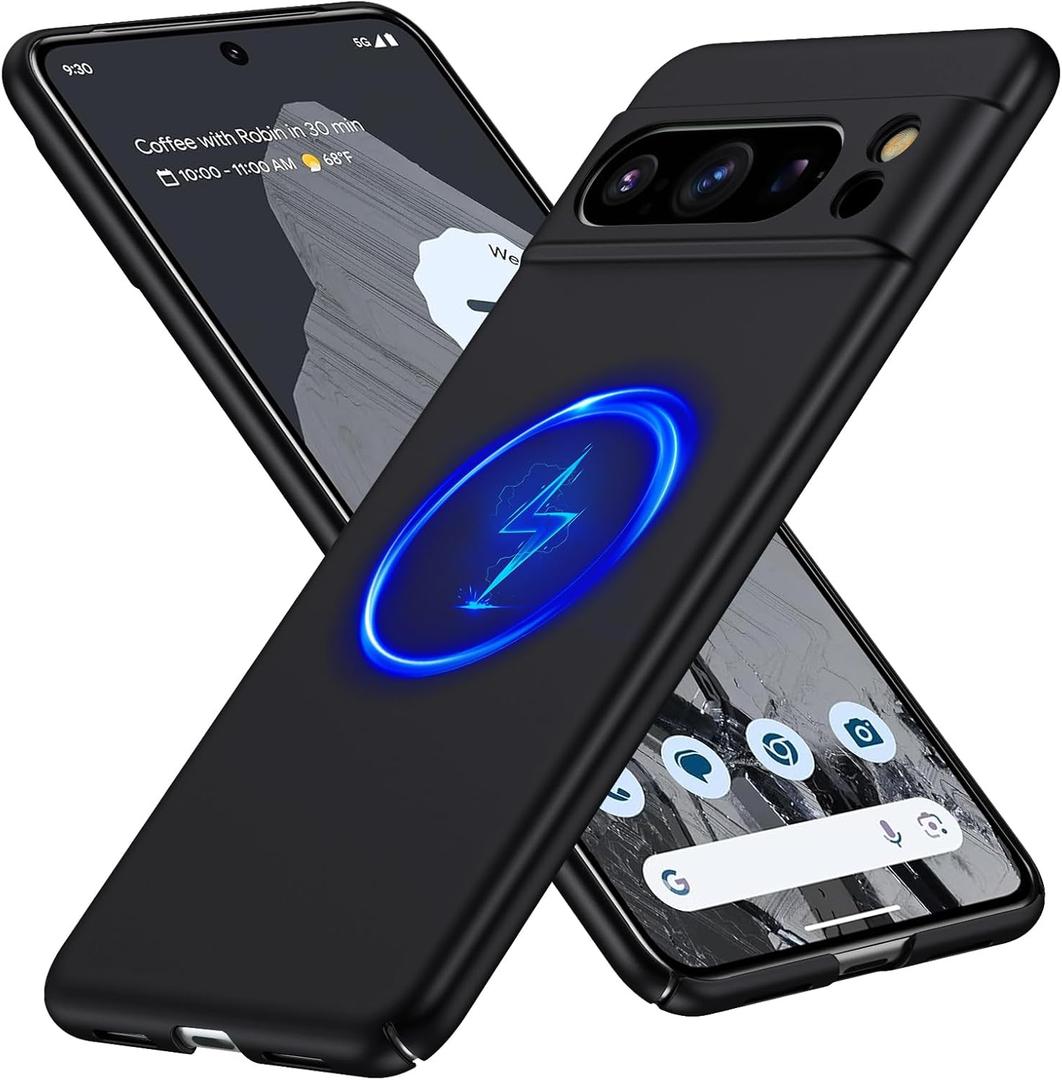 Magnetic Ultra Thin Frosted Designed for Google Pixel 8 Pro Phone Case 6.7 inch Slim Minimalist Lightweight Matte Hard PC Compatible with MagSafe Cover Protective Bumper Case-Black
