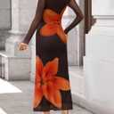 ZESICA Women's Long Sleeve Floral Maxi Dress 2026 Fall Off Shoulder Bodycon Ruched Mesh Cocktail Wedding Guest Dresses (XL)