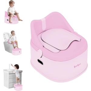 Babilous 3 in 1 Potty Training Toilet, Toddler Potty Training Seat, Baby Potty Trainning Step Stool, Potty Trainer for Boys and Girls, Pink