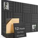 Large Cork Board, 12 Pack 12"X12"X0.4" Felt Bulletin Board Tiles with Self Adhesive for Wall Home Office Decor, Pin Cork Boards-Black