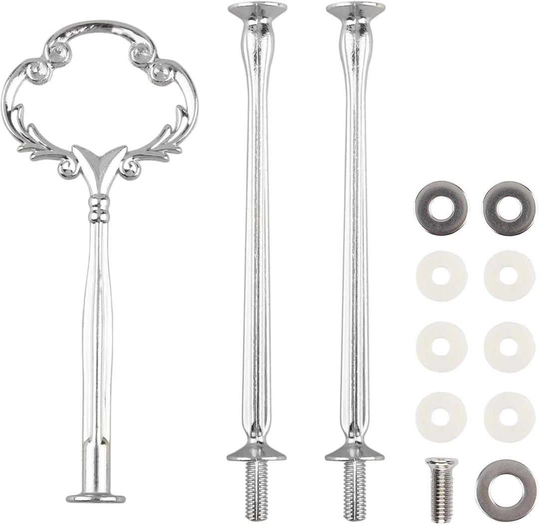 Happy Will 3 Tier 14" Heavy Metal Cake Stand Holder Fruit Plate Stand Fitting Hardware Rod with Stylus (Sliver_Sun Flower)
