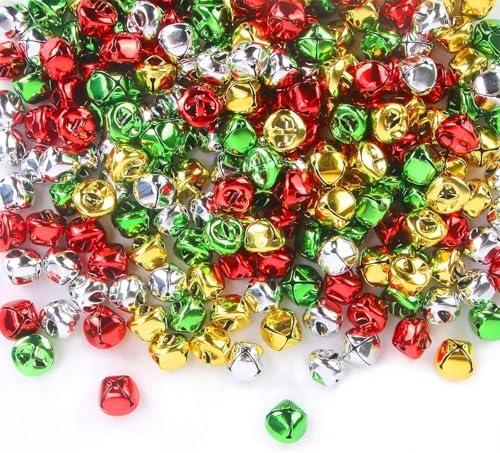 100pcs/ 1in Small Bells for Crafts Tiny Bells and Craft Bells in Bulk Small Jingle Bells for Crafting Christmas Halloween Decorations, 4 Bright Colors Jingle Bell
