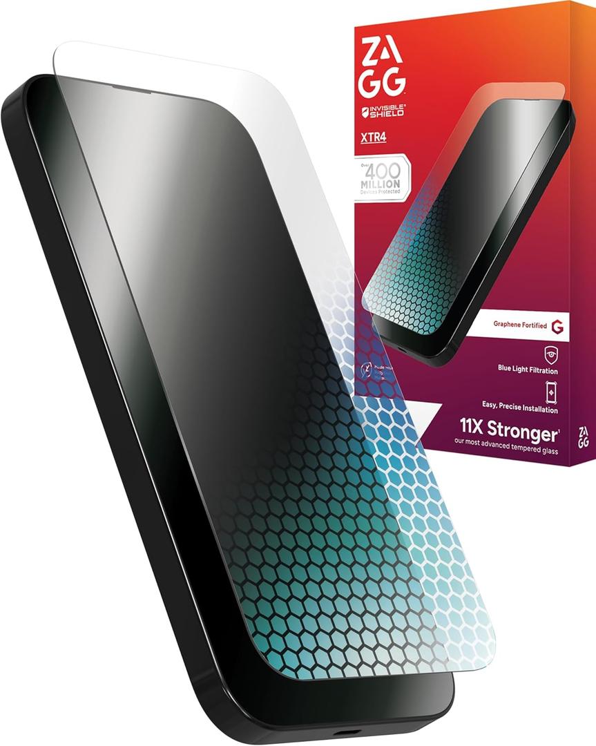 ZAGG XTR4 Screen Protector for iPhone 16 Pro Max - 11x Stronger Tempered Glass, Blue Light Filtration, Anti-Reflective Technology, Graphene Reinforced, InvisibleShield, Easy Dust-Free Installation