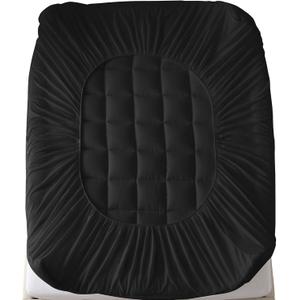 Fitted Bed Sheets Double King Size Single Quilted Waterproof Mattress Protector Small Twin Fitted Sheet Elastic Fastening Bottom Deep Polyester Bedspread Cover(Black,91x203cm)