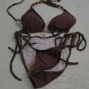 TASHEHE Women's Bikini Set High Cut Triangle Sexy Tie Swimsuit Two Piece Beads Shoulder Straps Bathing Suit (433 / Coffee Brown), S