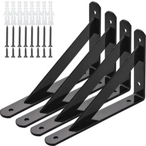 Heavy Duty Shelf Brackets, 8 in X 5 in Wall Mount L Steel Bracket for Floating Shelf, Black, 4 Pack