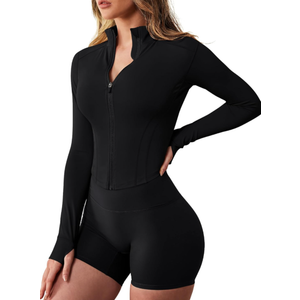 Women's Workout Jacket Lightweight Zip Up Crop Top Running Sportwear Slim Fit Gym Jackets With Thumb Holes , XXL