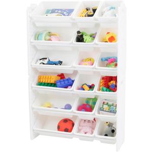 UNiPLAY 6 Tier Toy Storage Organizer with 18 Removable Bins, Re-Configurable Base, Multi-Functional for Books, Building Blocks, School Materials, Toys, or Garage Storage with Baseplate Board Frame (18 Bin)