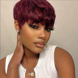 Pixie Cut Wigs for Black Women Human Hair Short Human Hair Wig None Lace Front Wig 150% Density Short Straight Pixie Cut Layered Wigs with Bangs for Daily Wear OT530 Color
