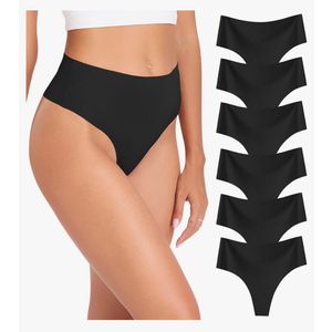 Wealurre Womens Underwear High Waisted Seamless Thongs for Women Breathable No Show Panties for Ladies 6 Pack,Size M
