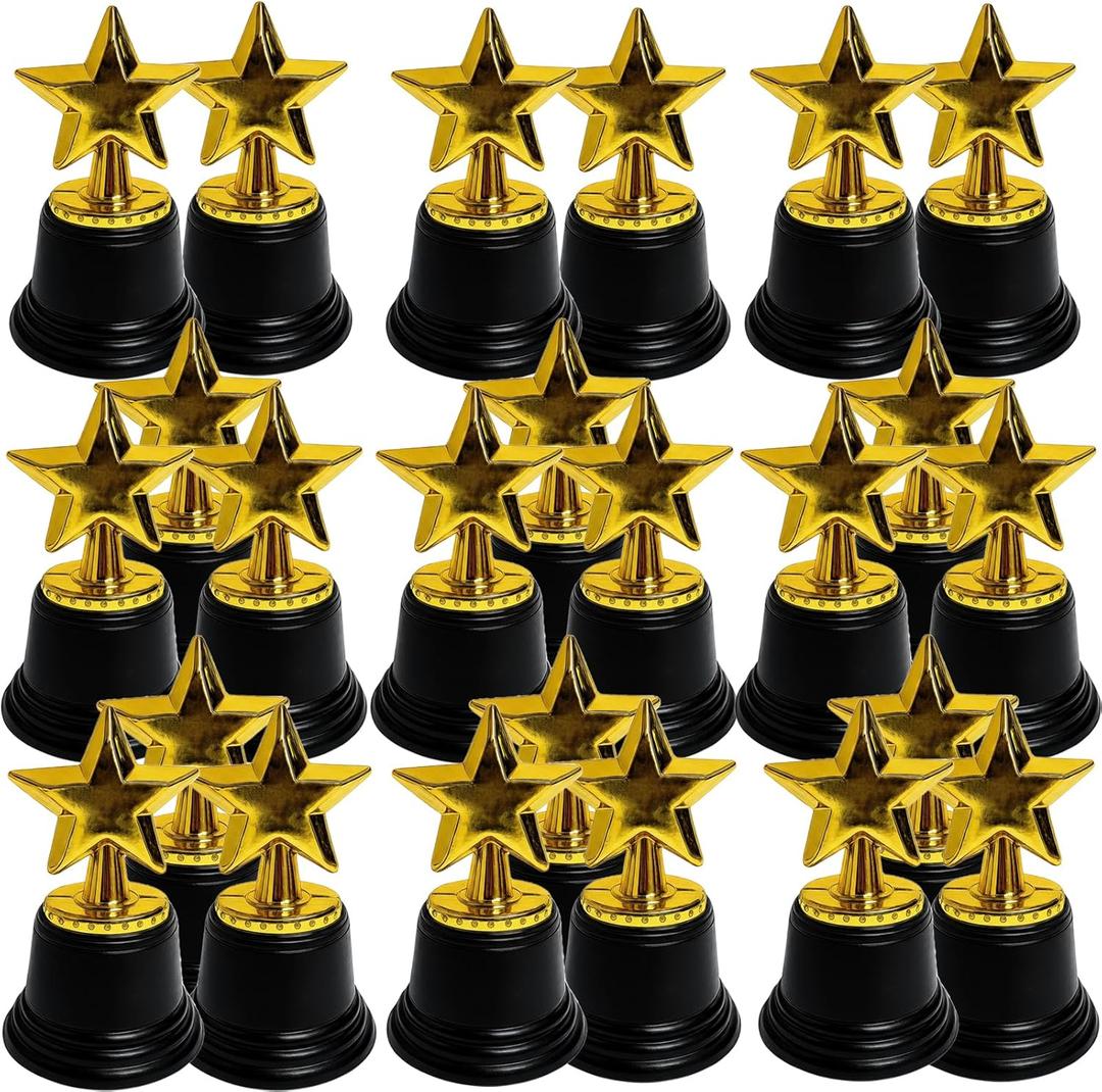 24 Pack Mini Star Trophy Awards Bulk, 4.72 Inch Plastic Gold Star Trophy, Mini Trophies Party Favors, Small Trophy Award for Winner Competitions, Sports Events, Props, Rewards, Game Prize