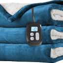 LaffyLo Electric Heated Blanket Full Size 72 x 84, Fast Heating Blanket, Dual-Sided Flannel Sherpa, 10 Heat Settings, 1-12 Hour Auto Off, Machine Washable, Lake Blue