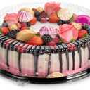 Frcctre 6 Pack 16 inch Plastic Serving Tray with Clear Lid, Heavy Duty Round Large Appetizer Serving Trays Catering Tray Party Platters for Vegetable Catering Picnic