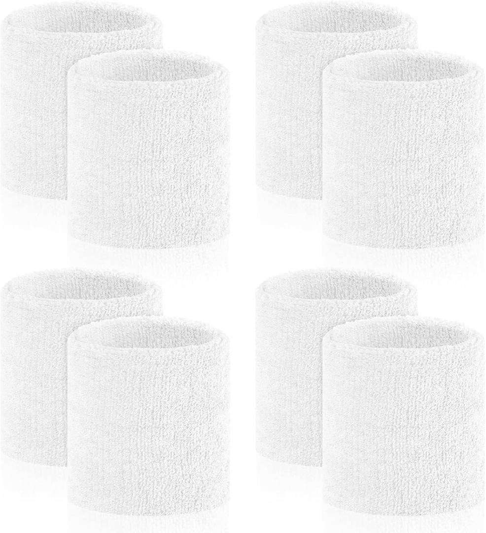 8 Pcs Sports Wrist Sweat Bands for Men & Women Absorbent Wrist Sweatbands Tennis Wristbands, Elastic Wrist Bands for Sweat for Basketball Tennis Football Gym Running Working Out (white)