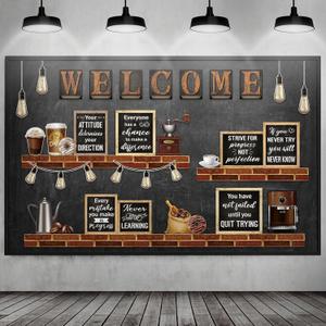 Qilery Coffee Motivational Bulletin Board Set Industrial Inspirational Welcome Classroom Decoration Positive Bulletin Board Cutout Classroom Decoration for Back to School Educational Material