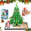 Christmas Tree Building Blocks, Christmas Decorations Set with Santa Claus & Reindeer, Creative Tabletop Decor Xmas Gifts Toys for Kids Adults Teen Boys & Girls