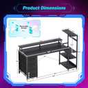 59 Inch Gaming Desk with LED Lights and Power Outlets, Computer Desk with Storage Shelves, Fabric Drawers, Monitor Stand & Side Hook, Reversible Gamer Table for Home Office, Carbon Fiber Black