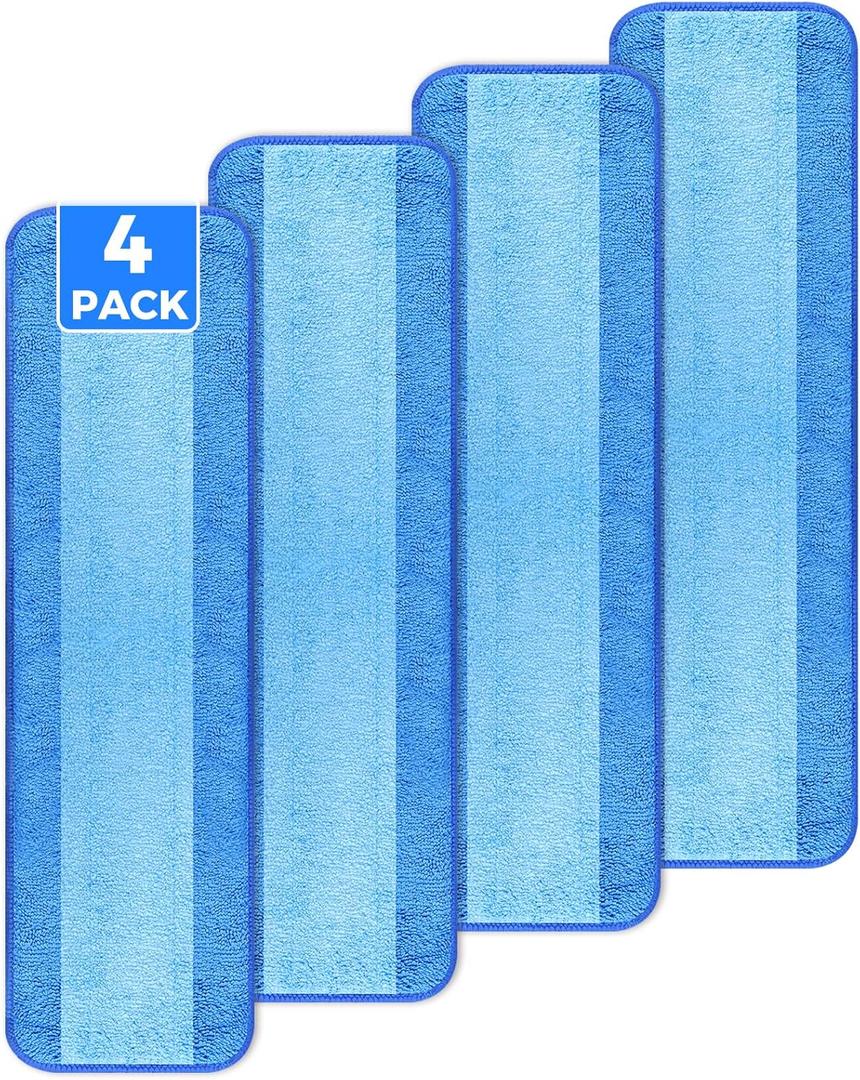 wlich 4-Pack Microfiber Cleaning Pads, 18-Inch Microfiber Mop Pads Compatible with Bona Mop, Washable and Reusable Mop Pad Refills for Hardwood Tile Laminate Floors