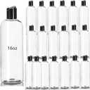 20 Pack 16oz Clear Plastic Empty Bottles, Squeezable Travel Containers with Disc Top Flip Caps, Refillable Shampoo Bottles for Lotions, Cream, Liquid Body Soap, Creams, BPA Free