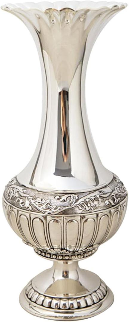 Decorative Vase, Elegant Metal Vase with Silver Finish for Artificial & Dried Flowers, Modern Table Centerpiece for Home & Weddings, 12''/30.6cm Tall