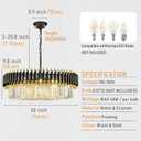 Black and Gold Crystal Chandelier 30'' K9 Crystal Luxury Round Pendant Lights Adjustable 6-Tier 12-Lights Large Modern Crystal Chandelier Light for Dining Room Living Room Foyer Entryway