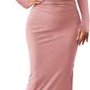 BTFBM Women Bodycon Maxi Dress Long Sleeve Back Slit Ruched Elegant Party Cocktail Formal Fall Wedding Guest Dresses (Small, Pink)
