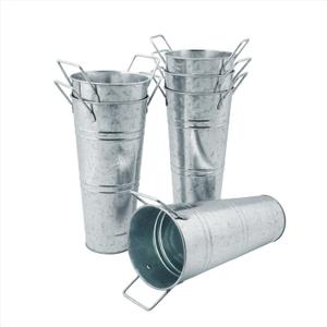 6 PCS 9 Inch Tall Galvanized Flower Pail with Handles, Metal Vase for Cut Flowers, Country Wedding, Table Centerpiece Decorations,Vintage Style Flower Containers, by GENHAKON.