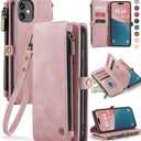 Defencase Compatible with iPhone 11 Case Wallet with RFID Blocking Card Holder for Women and Men, Fashion PU Leather Magnetic Snap Flip Zipper Strap Wallet Phone Case Fit for iPhone 11 6.1", Rose Pink