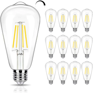 12 Pack 4000K Cool White Dimmable LED Light Bulbs 40W Equivalent, E26 Base Edison Bulbs 40 Watt, Vintage 4W LED Bulbs, Decorative ST19 Bulbs for Ceiling Light Fixtures